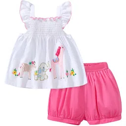 StyleCast White Girls Printed Pure Cotton Top With Shorts-image-42