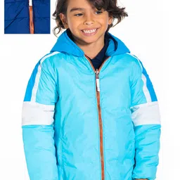 Cherry Crumble Boys Blue Solid Reversible Hooded Padded Jacket-image-18