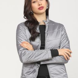 Tokyo Talkies Women Silver-Toned Crop Puffer Jacket-image-86