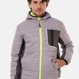 Campus Sutra Men Grey Colourblocked Windcheater Padded Jacket-image-47