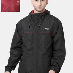 t-base Men Black Windcheater and Water Resistant Reversible Biker Jacket-image-12
