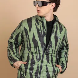 HIGHLANDER Abstract Printed High Neck Regular Fit Padded Jacket-31