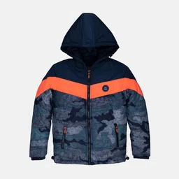 Status Quo Boys Navy Blue Colourblocked Quilted Hooded Jacket-image-23