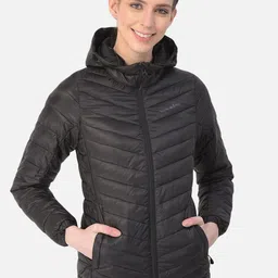 Woodland Women Black Hooded Padded Jacket-picture-15