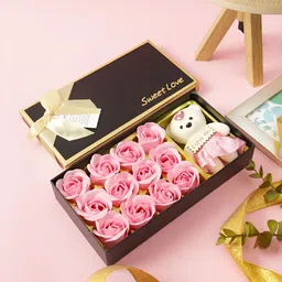 TAYHAA Pink & White Rose Flowers & Teddy Gift Set-image-66