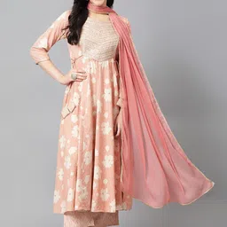 Khushal K Ethnic Motifs Yoke Design Sequinned Anarkali Kurta & Palazzos With Dupatta-0