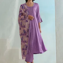 Khushal K Floral Round Neck Three-Quarter Sleeves Kurta with Trousers & With Dupatta-picture-56