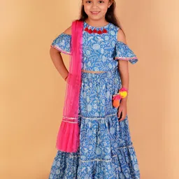 LIL DRAMA Girls Ethnic Motif Printed Ready to Wear Lehenga & Blouse With Dupatta-picture-26