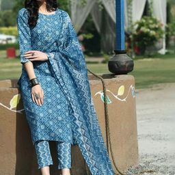 Vestimento Floral Printed Round Neck Straight Kurta With Trousers And Dupatta-picture-47