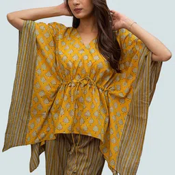 TSUCCHI TRADITIONS Ethnic Motifs Printed Pure Cotton Medallion Kaftan Style Co-ord Set-image-42