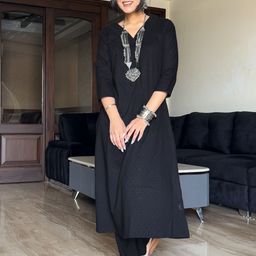Janasya Self Design Pure Cotton A-Line Tunic With Trousers-image-77