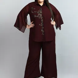 PrettyPlus by Desinoor.com Plus Size Embellished Tunic with Palazzos Set-83