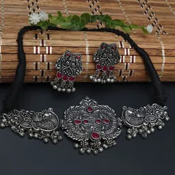 Ozanoo Silver-Plated Stone-Studded Peacock Jewellery Set-picture-43