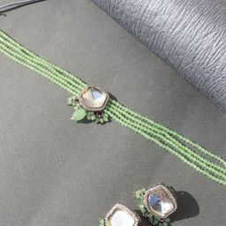 I Jewels Gold-Plated & Green Stone-Studded Choker Necklace Set-image-68