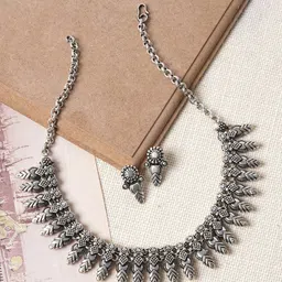 TEEJH Silver-Plated Oxidised Jewellery Set-98