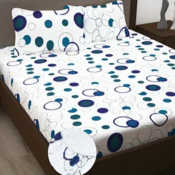 Story@home White & Blue Geometric 186 TC King Bedsheet with 2 Pillow Covers-image-28