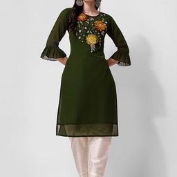 Berrylicious Floral Embroidered Sequined Georgette Kurta with Trousers-image-72
