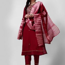 Berrylicious Ethnic Motifs Embroidered Sequins Kurta With Trousers & Dupatta-image-86