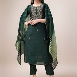 Berrylicious Yoke Design Embroidered Chanderi Cotton Kurta with Trousers & With Dupatta-50