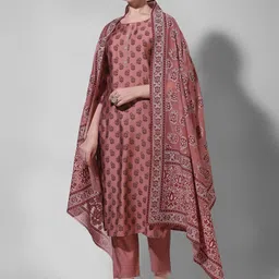 Berrylicious Floral Printed Chanderi Cotton Gotta Patti Kurta with Trousers & Dupatta image 1