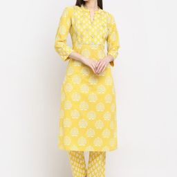 KALINI Floral Printed Pure Cotton Kurta with Trousers-image-30