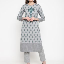 Be Indi Women Ethnic Motifs Printed Straight Winter Kurta Set with Trouser-image-40