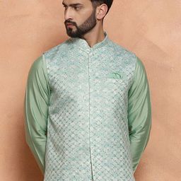 KISAH Embellished Nehru Jackets With Pocket Square-3