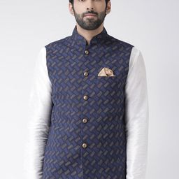 KISAH Printed Nehru Jacket with Pocket Square-16