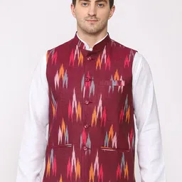 Vastraa Fusion Men Ikat Printed Pure Cotton Nehru Jackets-69