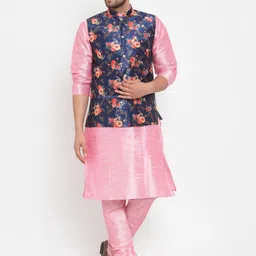 KRAFT INDIA Men Kurta with Churidar & Printed Nehru Jacket-image-48
