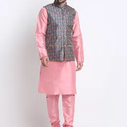 KRAFT INDIA Mandarin Collar Kurta with Churidar & Nehru Jacket-picture-36