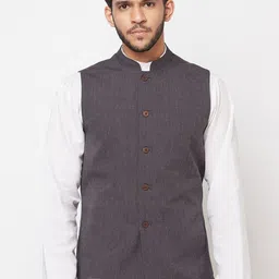Fabindia Men Charcoal Grey Pure Cotton Slim Fit Nehru Jacket-53