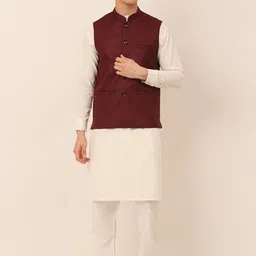 Jompers Men Maroon Layered Kurta with Churidar & Nehru Jacket-picture-4