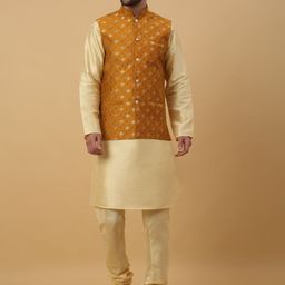 KRAFT INDIA Ethnic Motifs Mandarin Collar Long Sleeves Kurta with Churidar-image-90