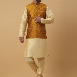 KRAFT INDIA Ethnic Motifs Mandarin Collar Long Sleeves Kurta with Churidar-image-58