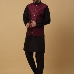 KRAFT INDIA Mandarin Collar Kurta With Churidar & Nehru Jacket-image-80