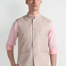 Arrow Ceremonial Mandarin Collar Sleeveless Nehru Jacket-47