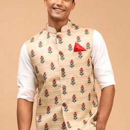 VASTRAMAY Men Beige Printed Nehru Jacket-33