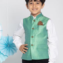 VASTRAMAY Boys Green Woven Design Nehru Jacket-36