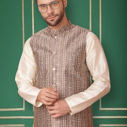 Jompers Ethnic Motifs Woven Design Silk Cotton Nehru Jacket-picture-30