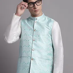 Jompers Men Ethnic Motifs Woven Design Nehru Jackets-40