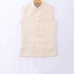 NAMASKAR Boys Cream-Coloured Woven Design Nehru Jacket-50