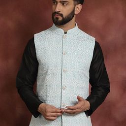 Anouk Blue Embroidered Mandarin Collar Nehru Jacket-57