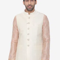 Manyavar Men Cream-Coloured Woven Design Nehru Jacket-image-45
