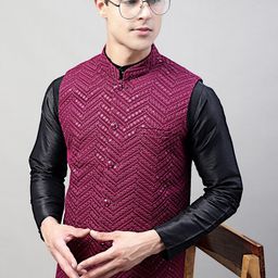 Jompers Sequins Embroidered Nehru Jacket-11