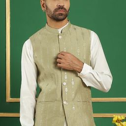 Anouk Green Embroidered Nehru Jackets-13