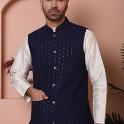 Anouk Embroidered Mandarin Collar Sequinned Nehru Jacket-12
