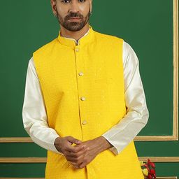 Anouk Yellow Embroidered  Nehru Jacket-11