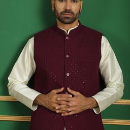 Anouk Purple Embroidered Mandarin Collar Sequinned Detailed Nehru Jacket-29