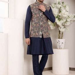 MULTI SHADES Men Regular Thread Work Kurta with Pyjamas-image-55